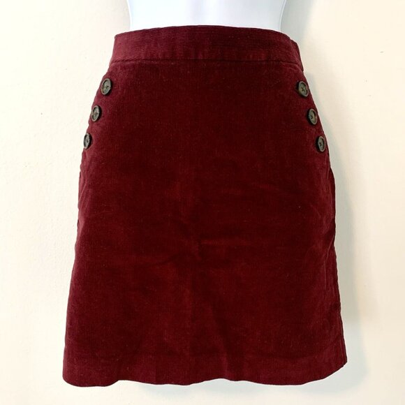BANANA REPUBLIC Burgundy Corduroy Velvet Straight Pencil Skirt Buttons Size 0 - Picture 1 of 6